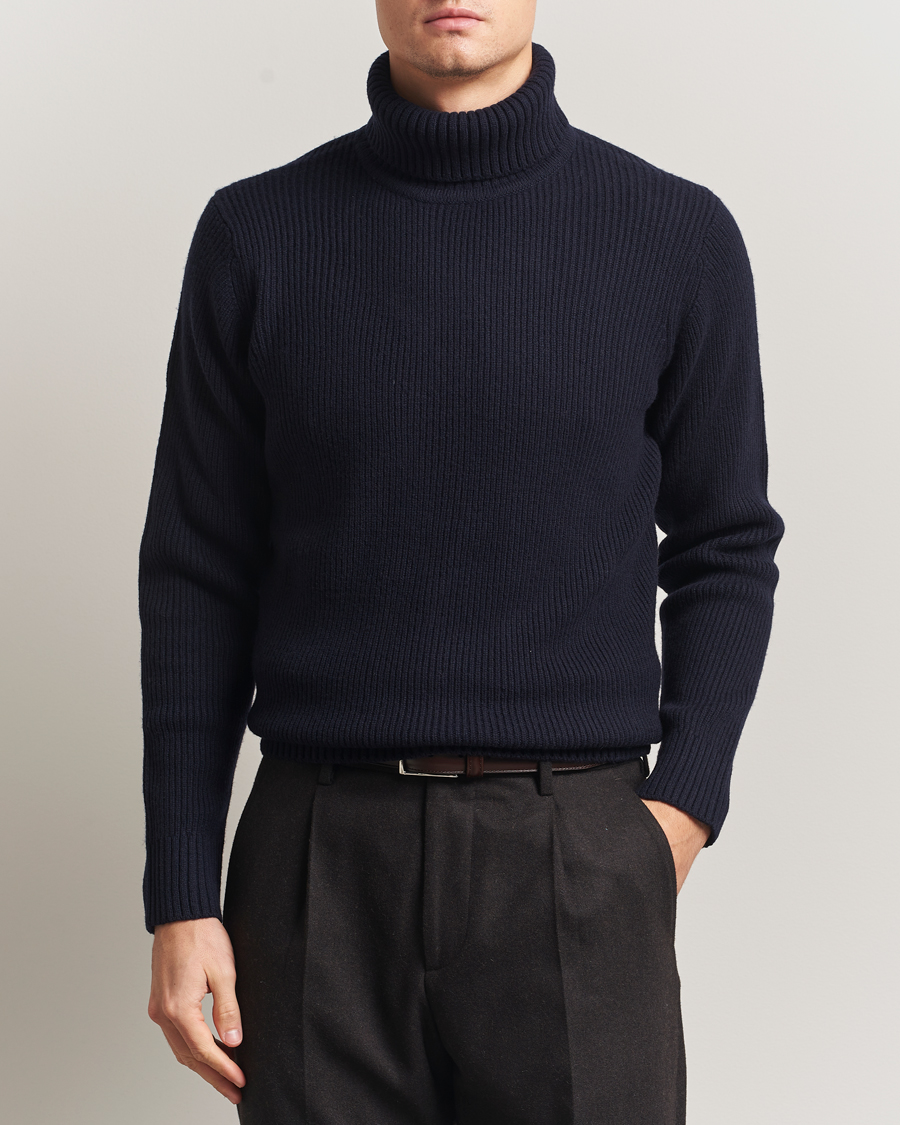 Herre | Trøjer | Charles Tyrwhitt | Chunky Merino Roll Neck Navy