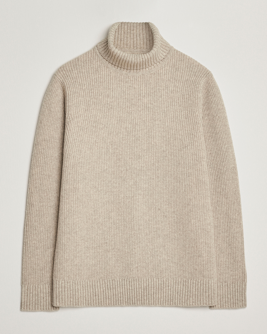Herre | Trøjer | Charles Tyrwhitt | Chunky Merino Roll Neck Oatmeal