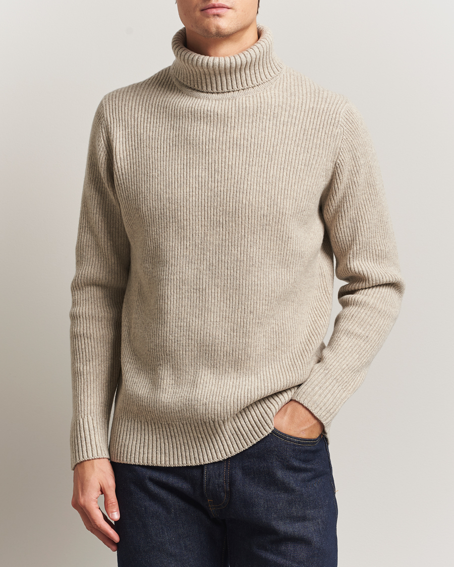 Herre | Trøjer | Charles Tyrwhitt | Chunky Merino Roll Neck Oatmeal