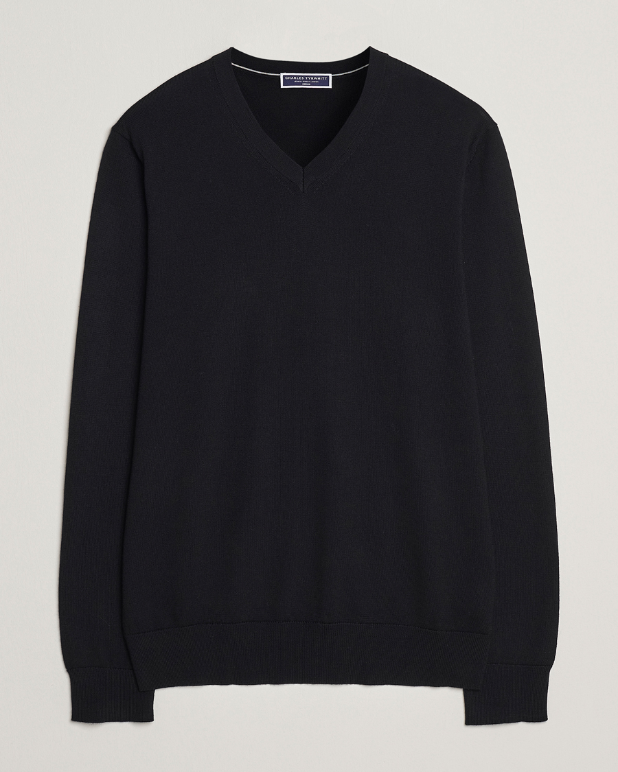 Herre | Trøjer | Charles Tyrwhitt | Pure Merino V-Neck Jumper Black