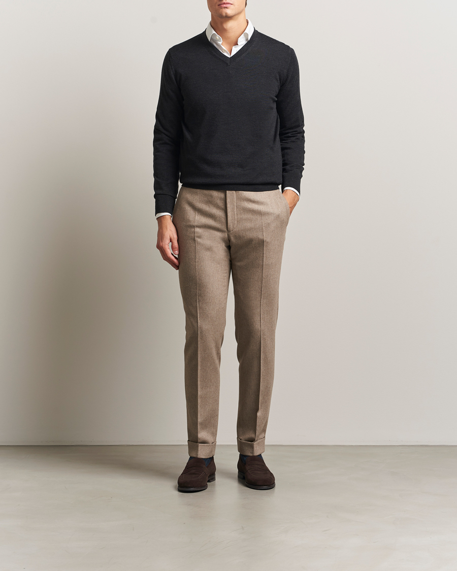 Herre | Trøjer | Charles Tyrwhitt | Pure Merino V-Neck Jumper Dark Charcoal