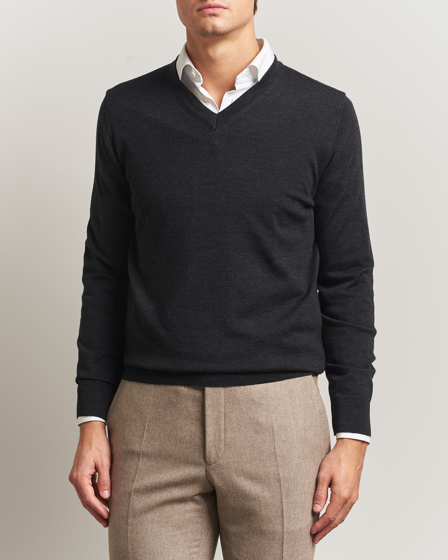 Herre | Trøjer | Charles Tyrwhitt | Pure Merino V-Neck Jumper Dark Charcoal