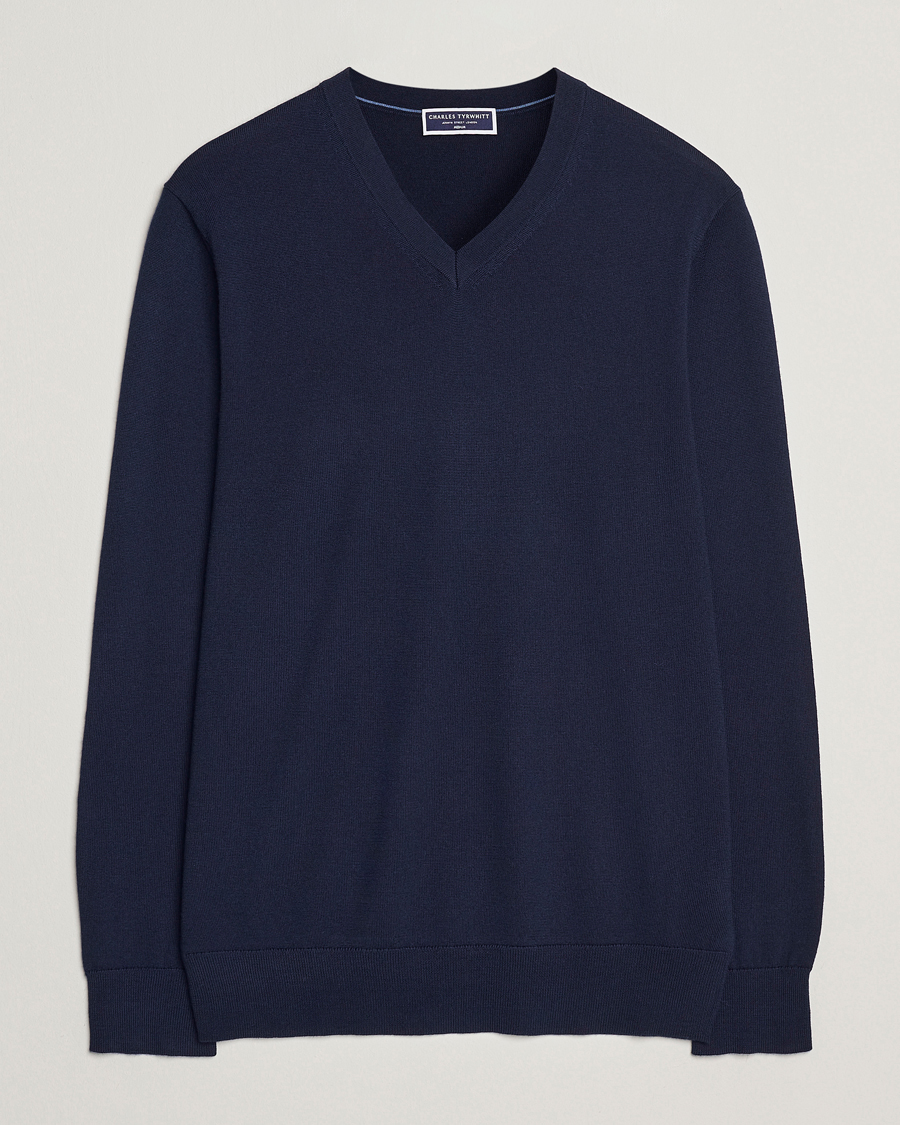Herre | Trøjer | Charles Tyrwhitt | Pure Merino V-Neck Jumper Navy