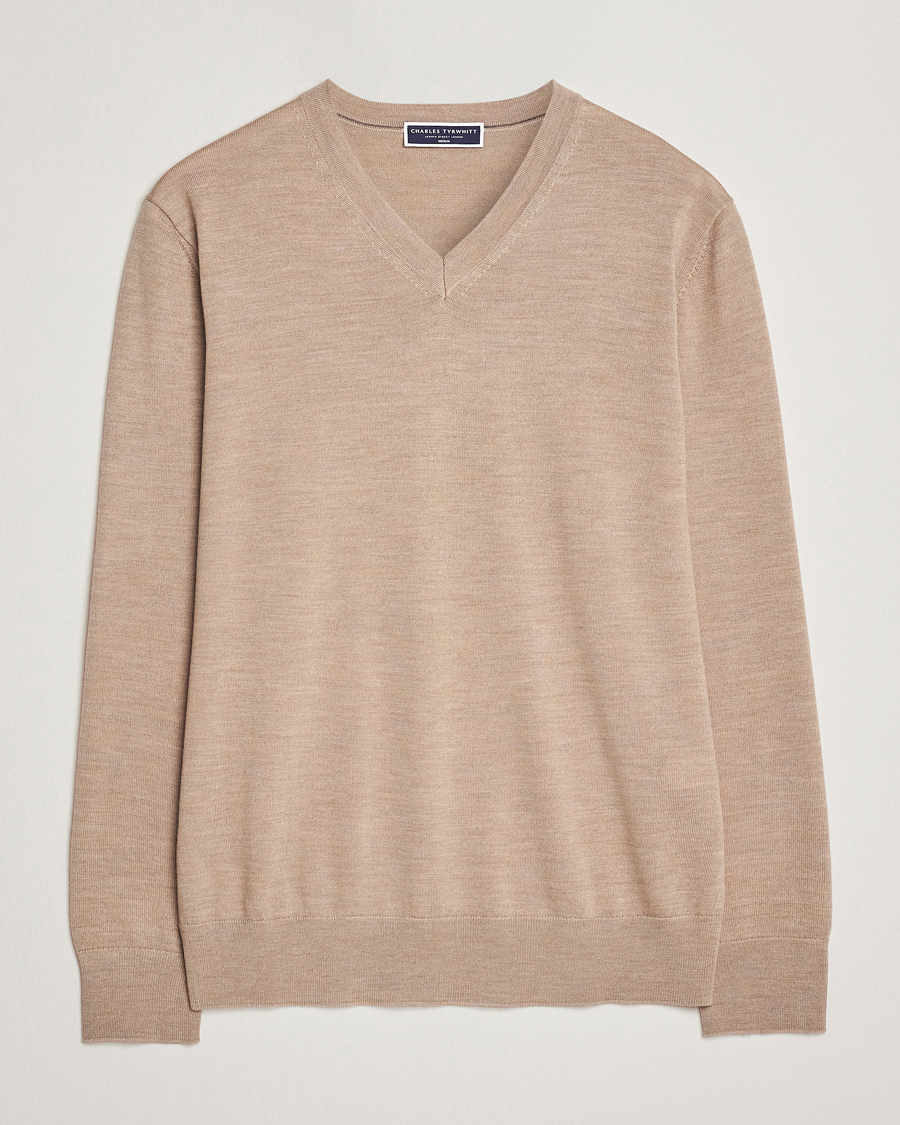 Herre | Trøjer | Charles Tyrwhitt | Pure Merino V-Neck Jumper Oatmeal