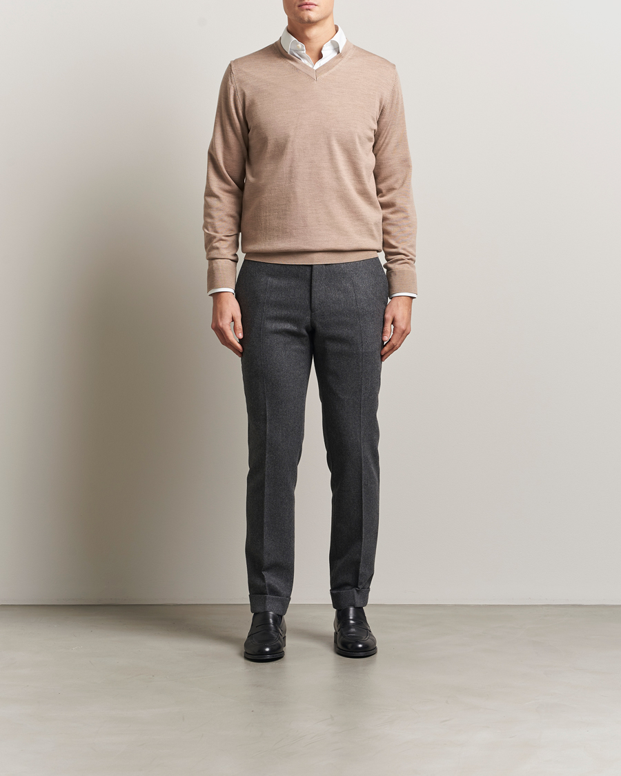 Herre | Trøjer | Charles Tyrwhitt | Pure Merino V-Neck Jumper Oatmeal