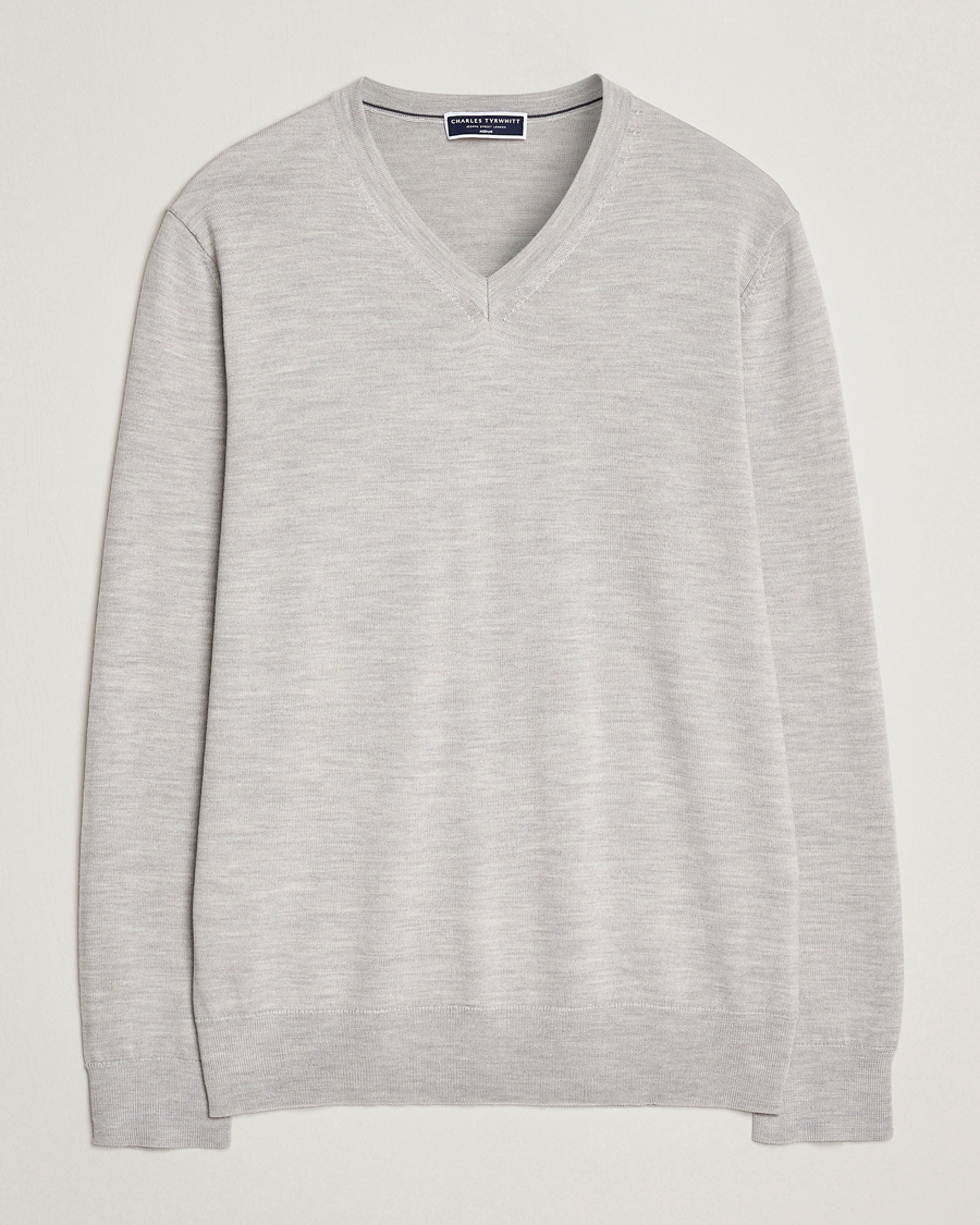 Herre | Trøjer | Charles Tyrwhitt | Pure Merino V-Neck Jumper Silver Grey