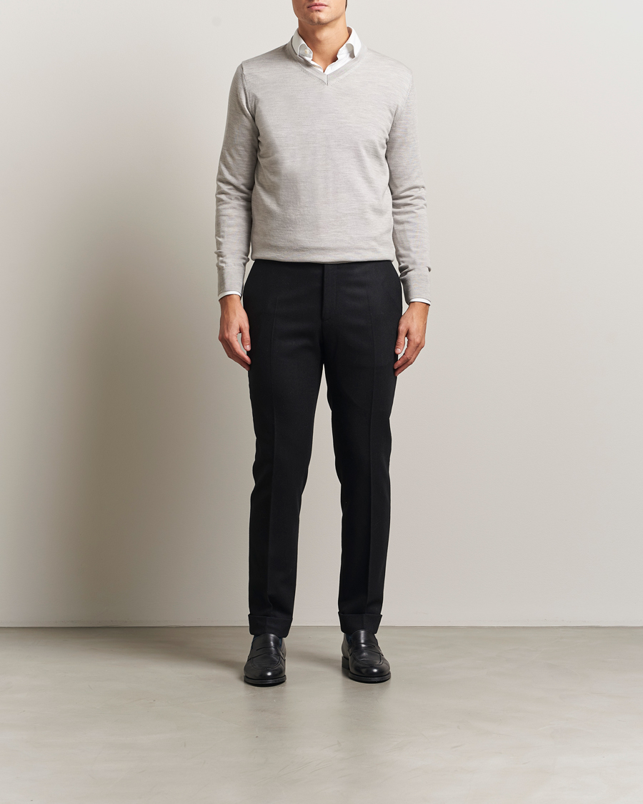 Herre | Trøjer | Charles Tyrwhitt | Pure Merino V-Neck Jumper Silver Grey