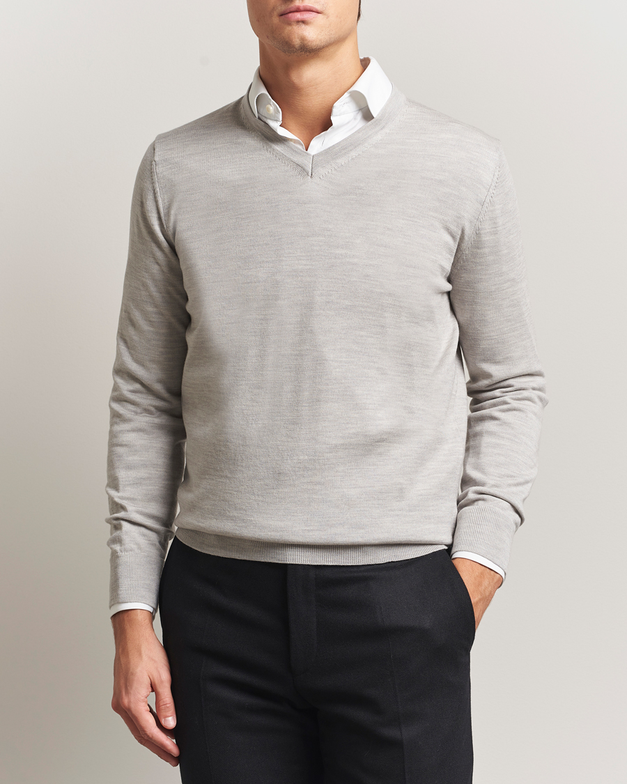 Herre | Trøjer | Charles Tyrwhitt | Pure Merino V-Neck Jumper Silver Grey