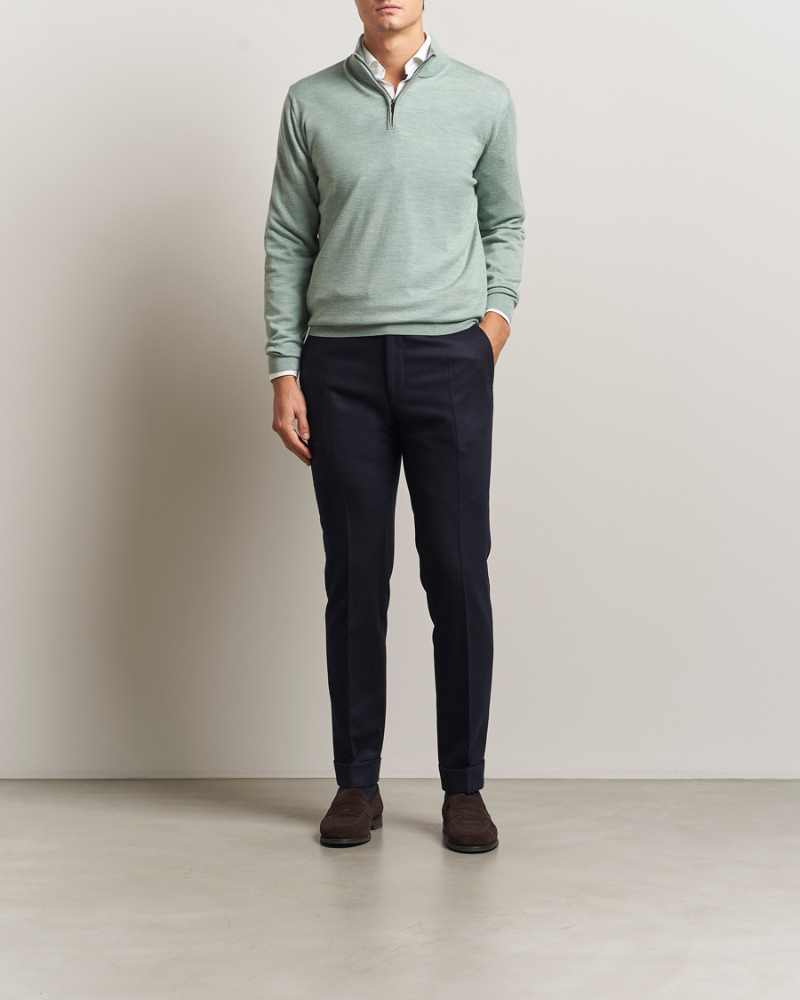 Herre | Trøjer | Charles Tyrwhitt | Pure Merino Zip Neck Jumper Pale Teal Green