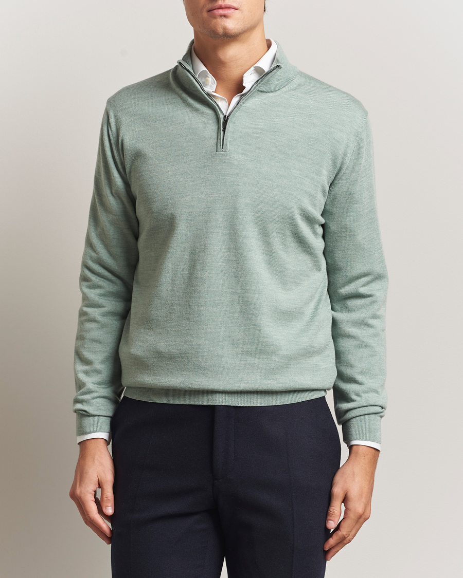 Herre | Trøjer | Charles Tyrwhitt | Pure Merino Zip Neck Jumper Pale Teal Green