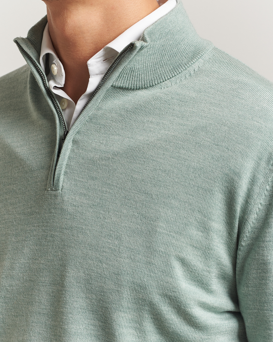 Herre | Trøjer | Charles Tyrwhitt | Pure Merino Zip Neck Jumper Pale Teal Green
