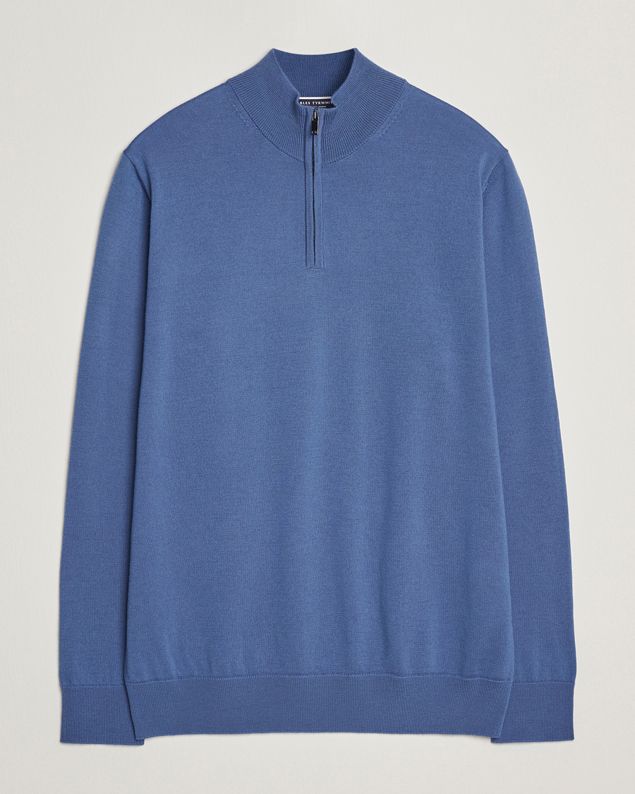 Herre | Trøjer | Charles Tyrwhitt | Pure Merino Zip Neck Jumper Steel Blue