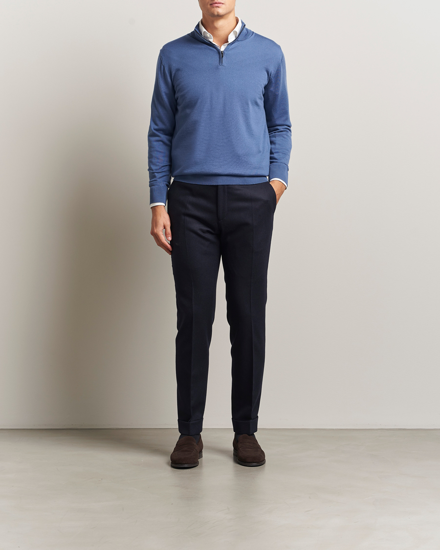 Herre | Trøjer | Charles Tyrwhitt | Pure Merino Zip Neck Jumper Steel Blue
