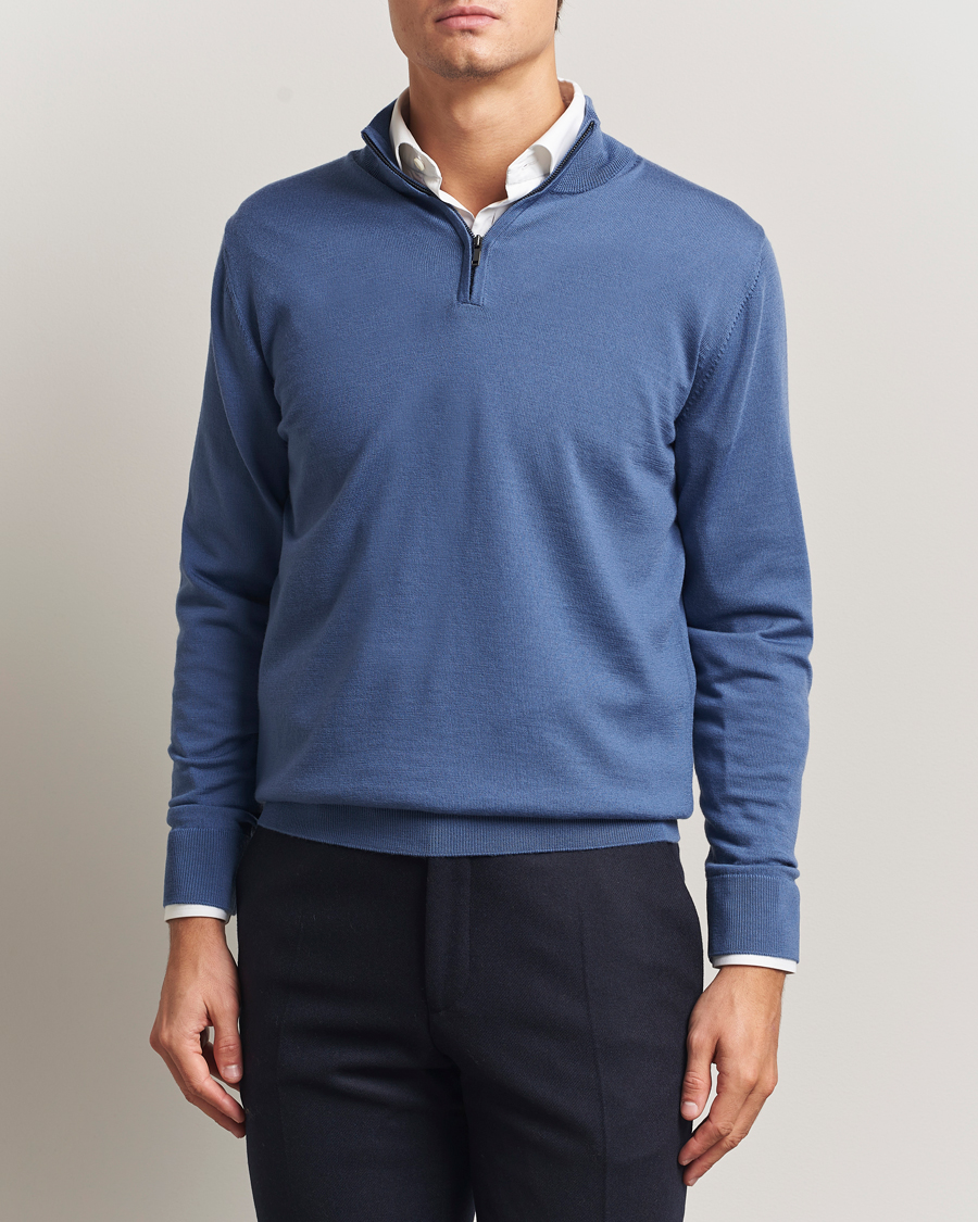 Herre | Trøjer | Charles Tyrwhitt | Pure Merino Zip Neck Jumper Steel Blue