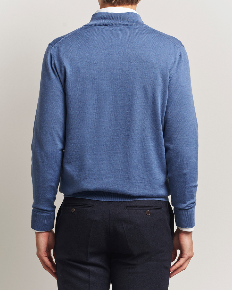 Herre | Trøjer | Charles Tyrwhitt | Pure Merino Zip Neck Jumper Steel Blue