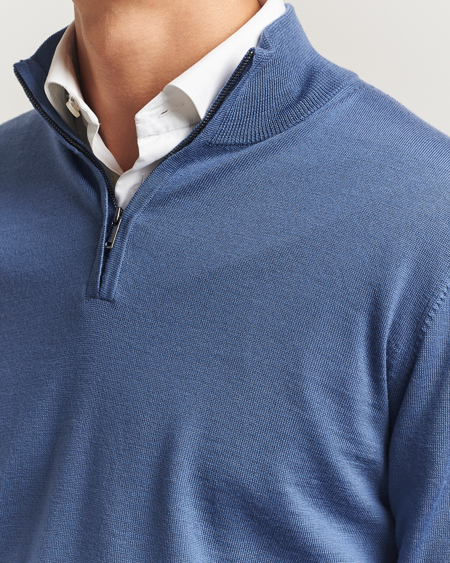 Herre | Trøjer | Charles Tyrwhitt | Pure Merino Zip Neck Jumper Steel Blue