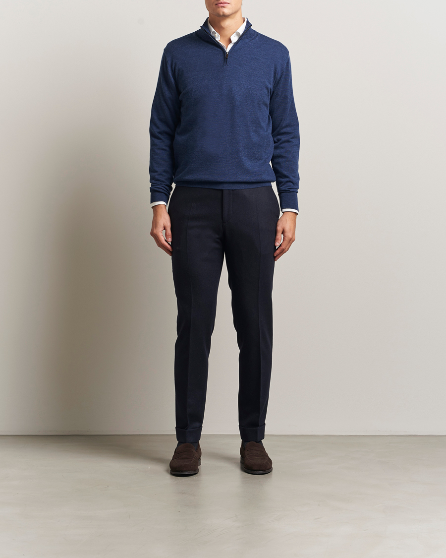 Herre | Trøjer | Charles Tyrwhitt | Pure Merino Zip Neck Jumper Ink Blue