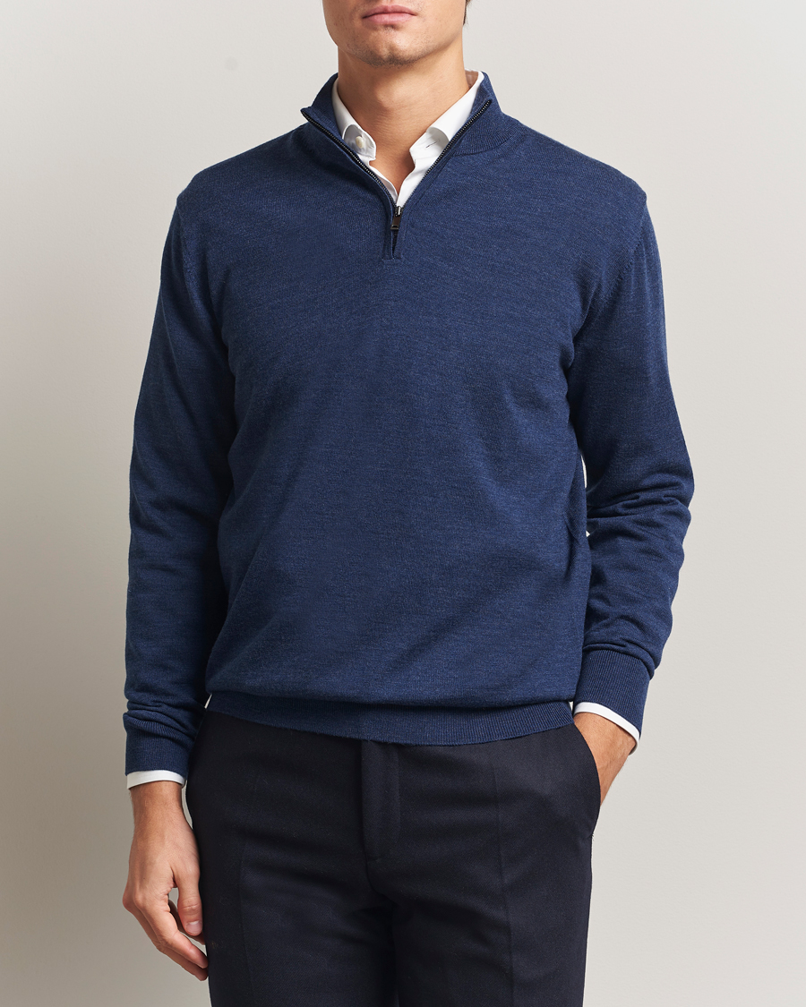Herre | Trøjer | Charles Tyrwhitt | Pure Merino Zip Neck Jumper Ink Blue