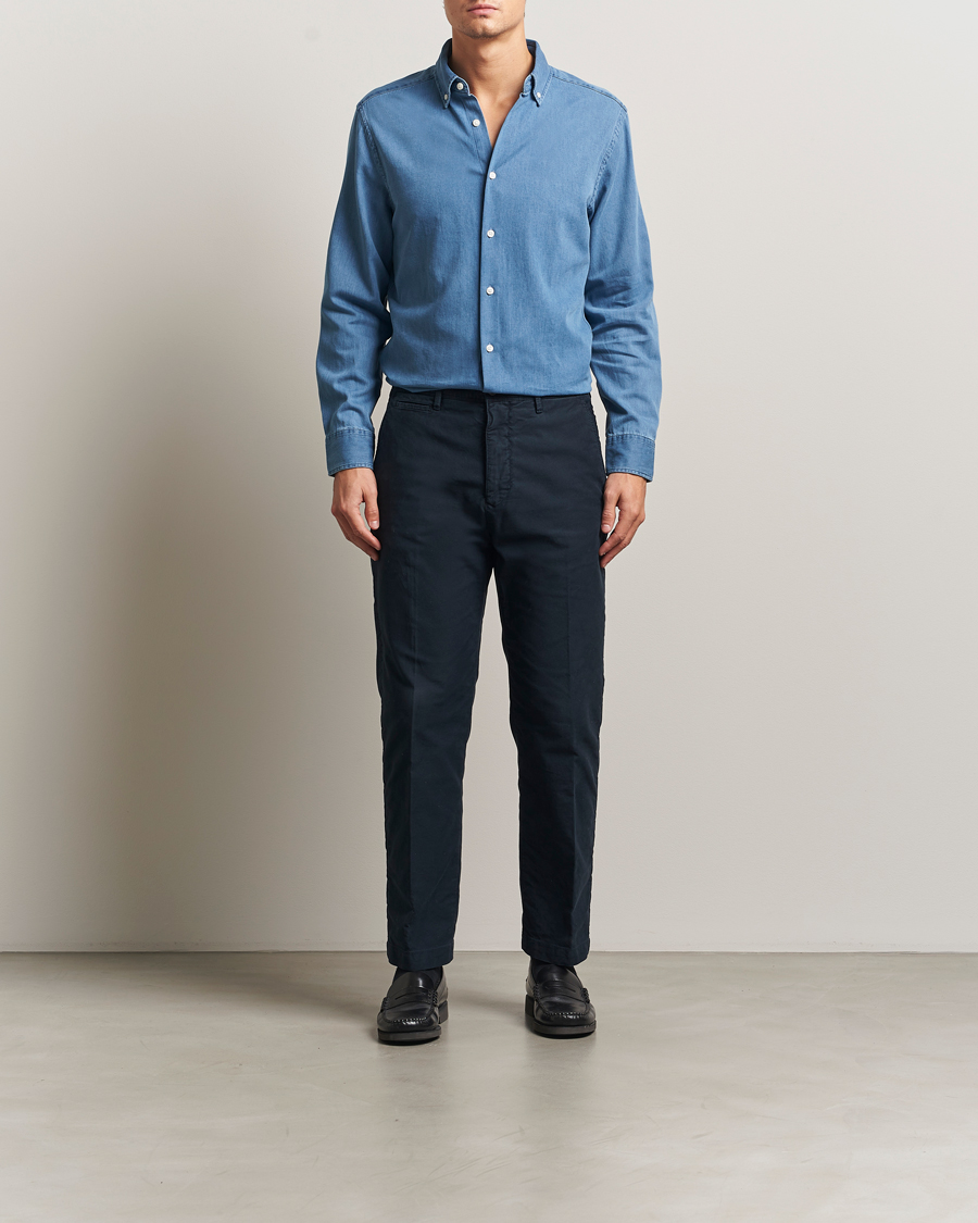 Herre | Skjorter | Charles Tyrwhitt | Slim Fit Button Down Denim Shirt Ocean Blue
