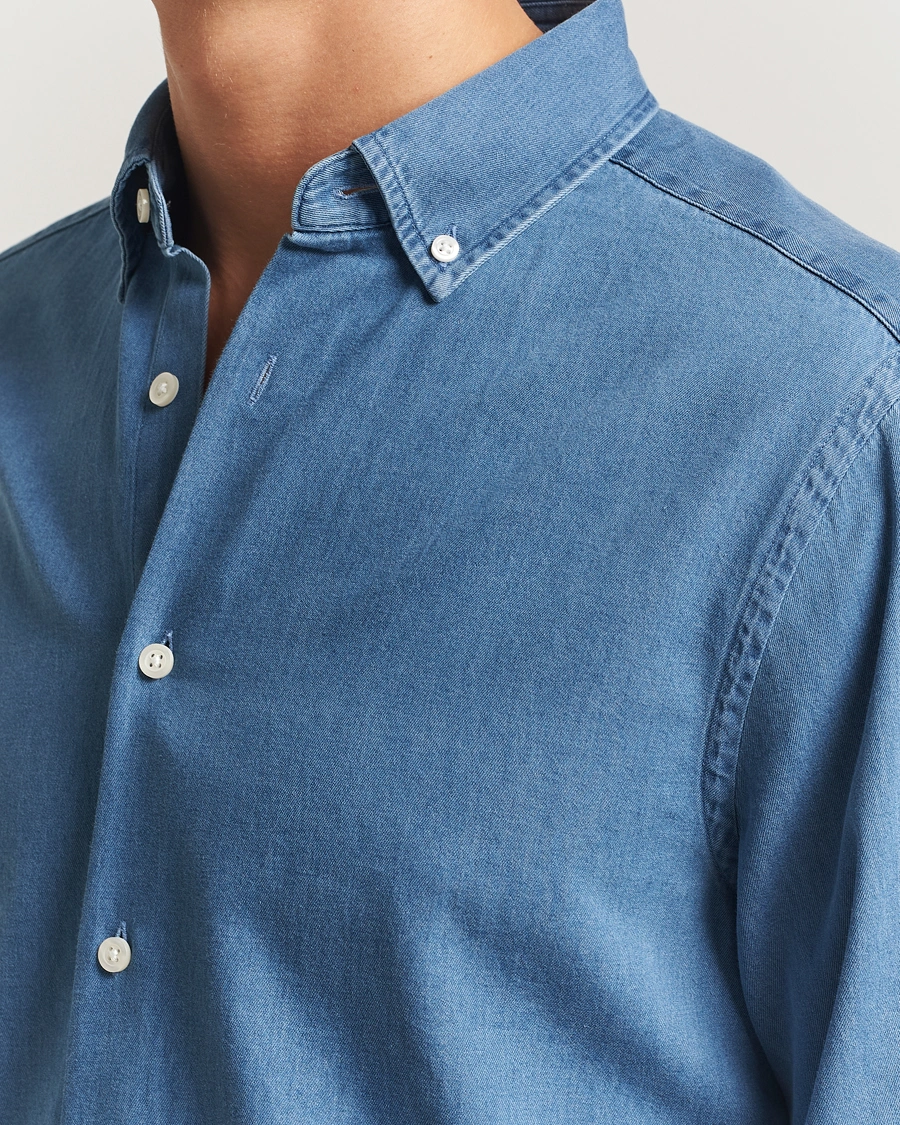 Herre | Skjorter | Charles Tyrwhitt | Slim Fit Button Down Denim Shirt Ocean Blue