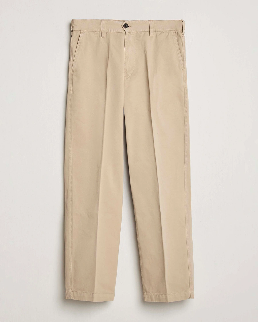 Herre | Bukser | Drake's | Flat Front Peached Cotton Chino Sand