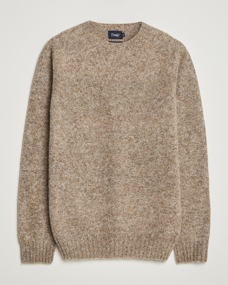 Herre | Trøjer | Drake's | Brushed Shetland Crew Mushroom
