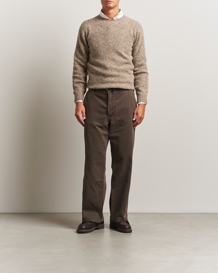 Herre | Trøjer | Drake's | Brushed Shetland Crew Mushroom