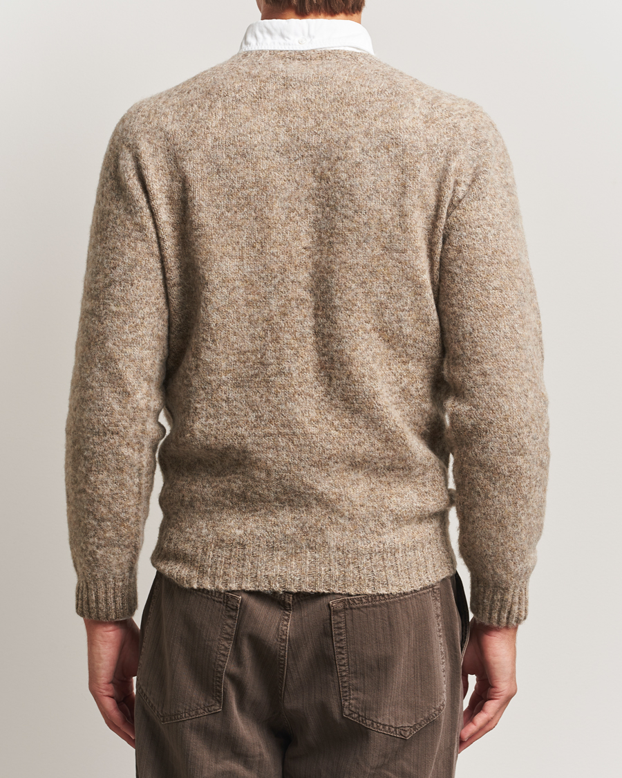 Herre | Trøjer | Drake's | Brushed Shetland Crew Mushroom