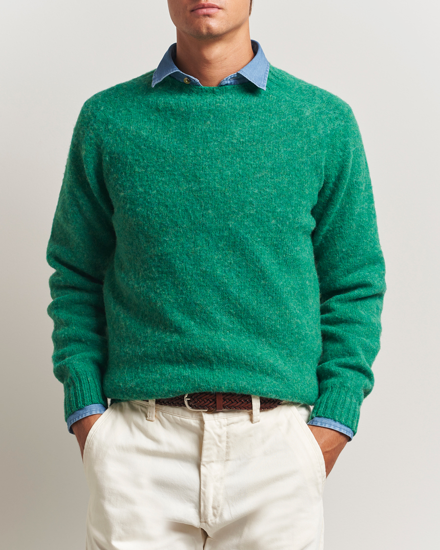 Herre | Trøjer | Drake's | Brushed Shetland Crew Pixie Green