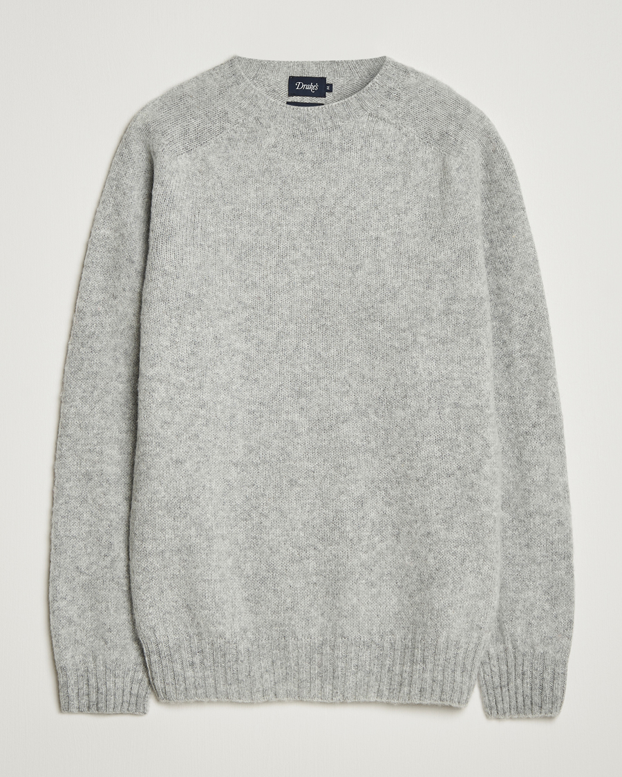Herre | Trøjer | Drake's | Brushed Shetland Crew Grey