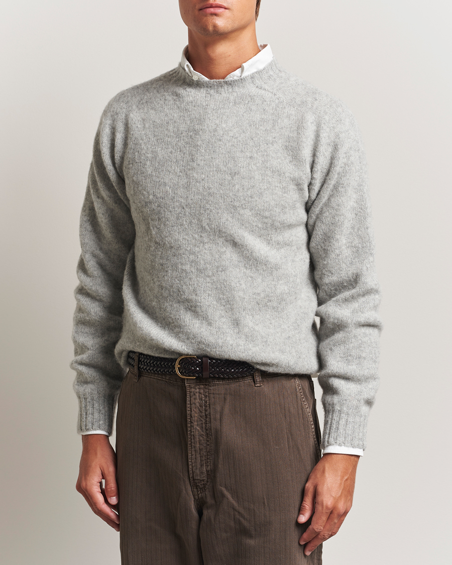 Herre | Trøjer | Drake's | Brushed Shetland Crew Grey