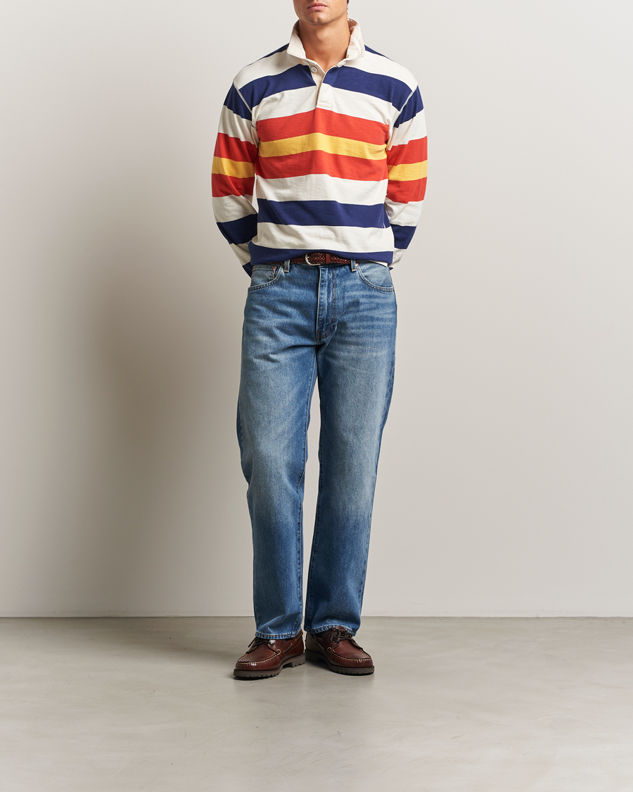 Herre | Trøjer | Drake's | Striped Flame Rugby Shirt White/Navy/Red