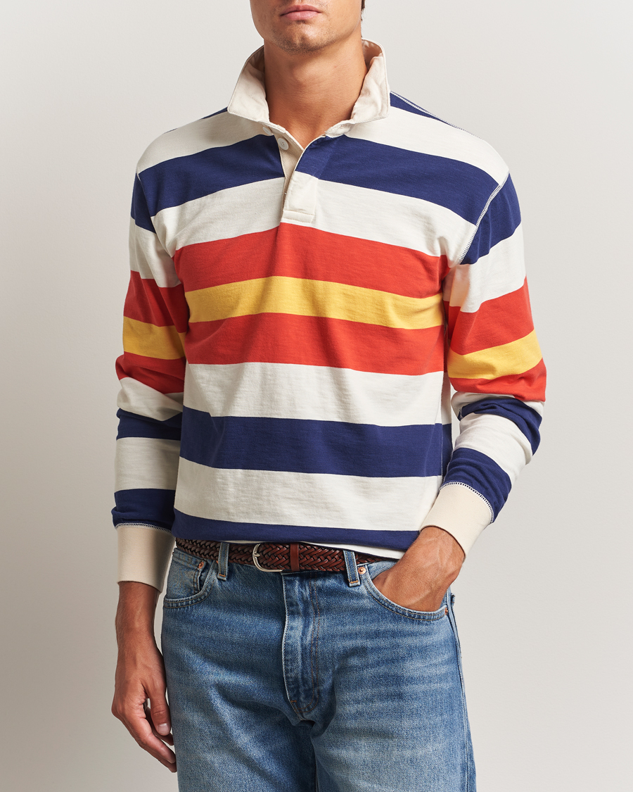 Herre | Trøjer | Drake's | Striped Flame Rugby Shirt White/Navy/Red
