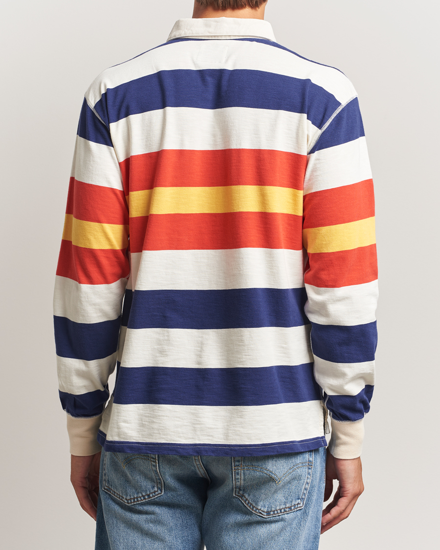 Herre | Trøjer | Drake's | Striped Flame Rugby Shirt White/Navy/Red