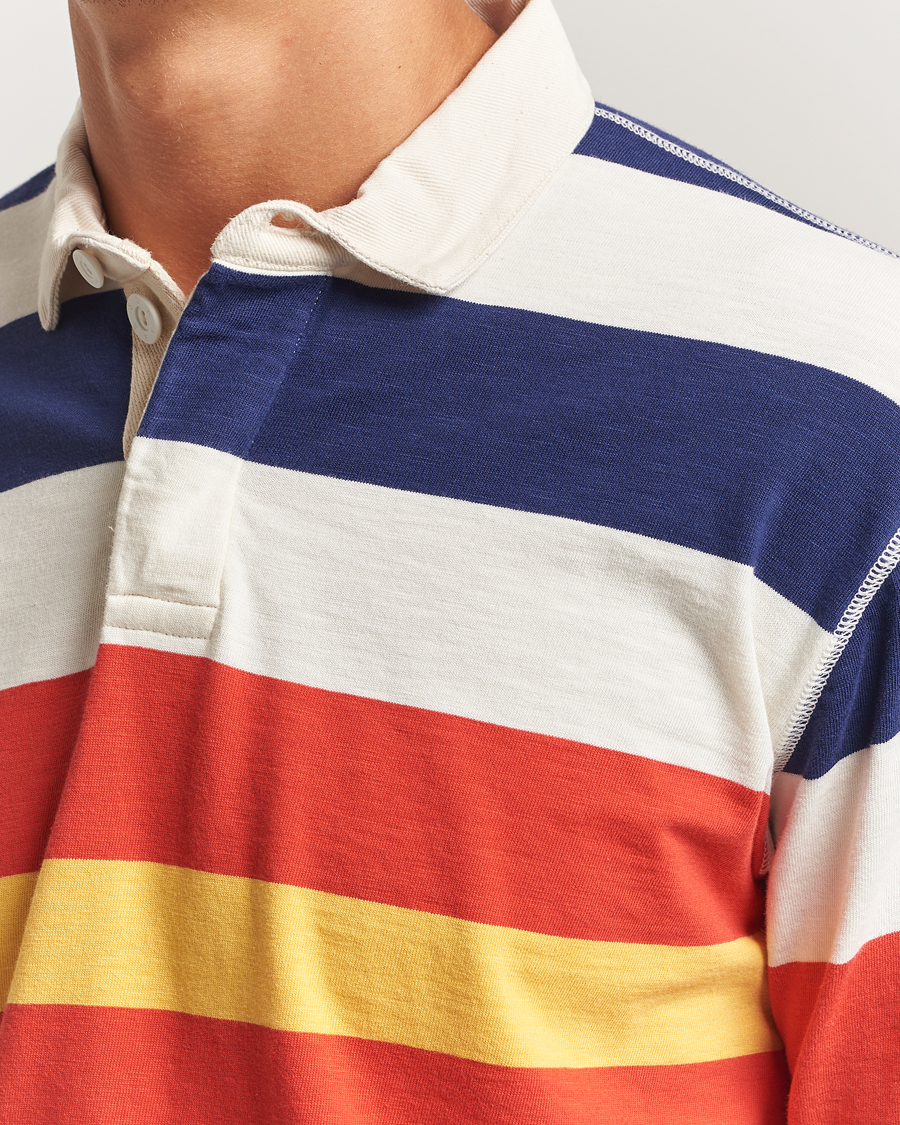 Herre | Trøjer | Drake's | Striped Flame Rugby Shirt White/Navy/Red
