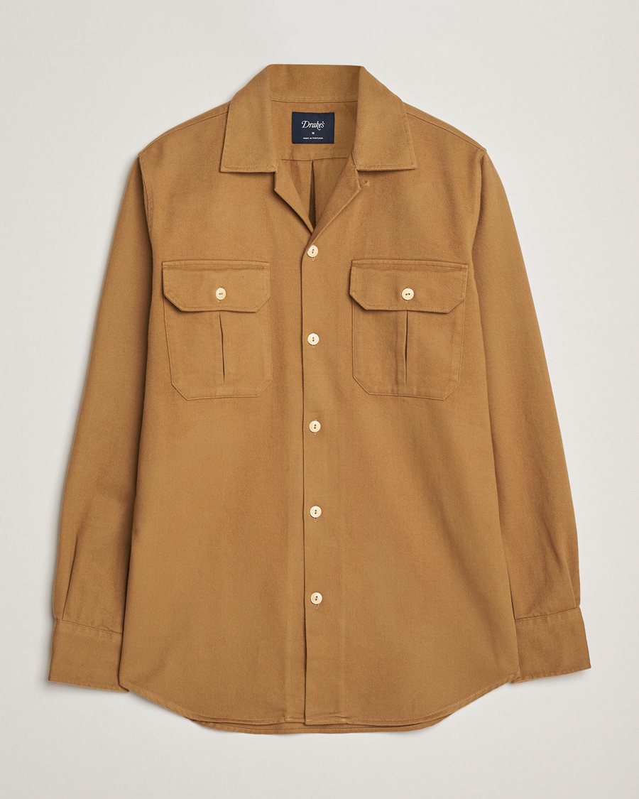 Herre | Skjorter | Drake's | Brushed Twill Camp Collar Shirt Sand