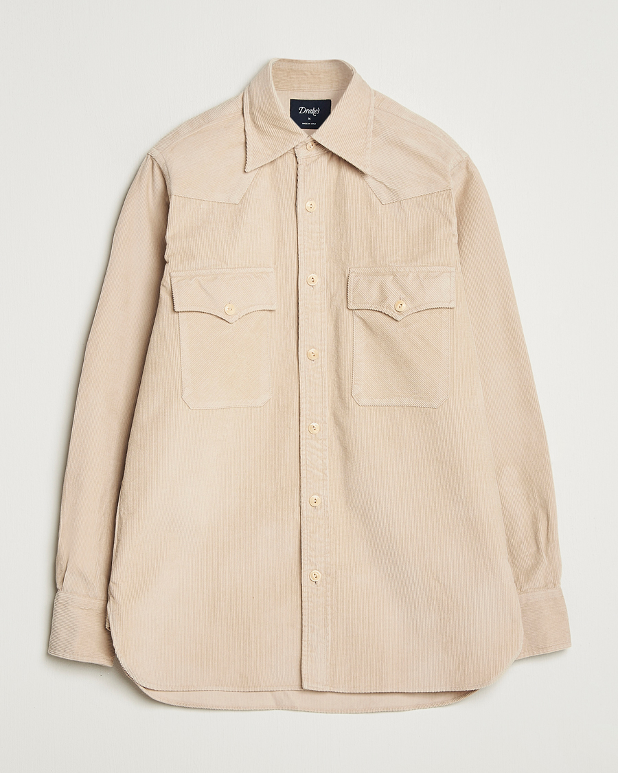 Herre | Skjorter | Drake's | Fine Corduroy Work Shirt Ecru