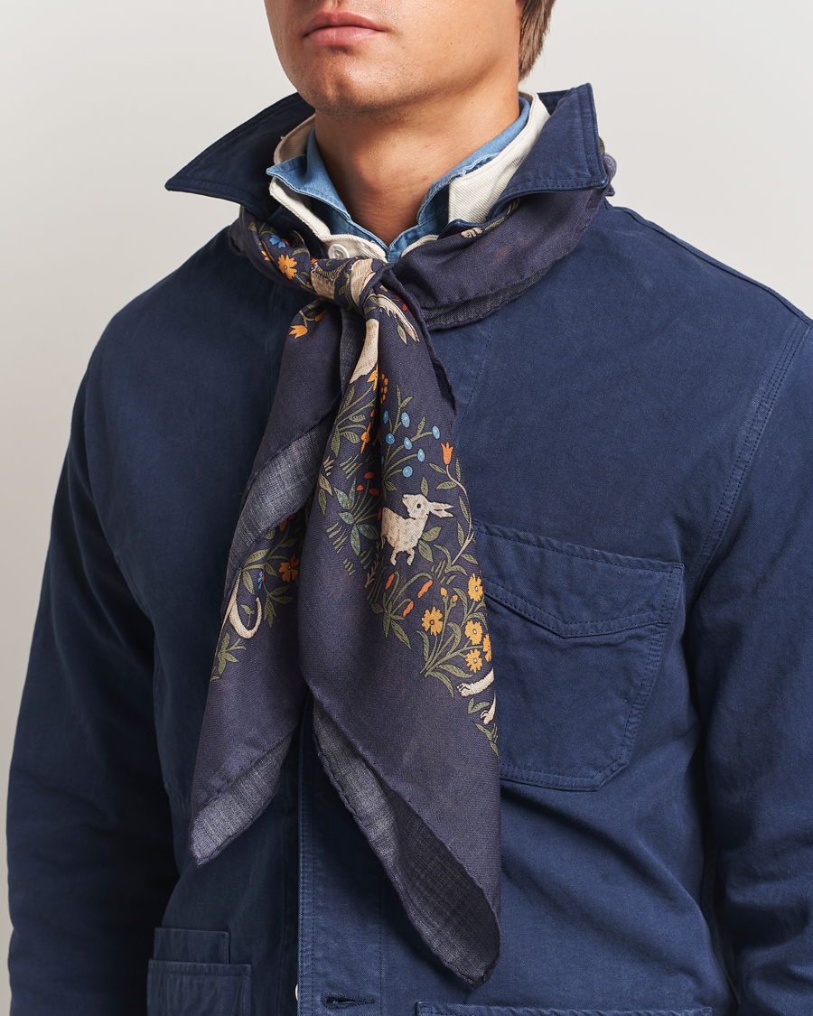 Herre | Tørklæde | Drake's | Unicorn Garden Wool/Silk Scarf Navy