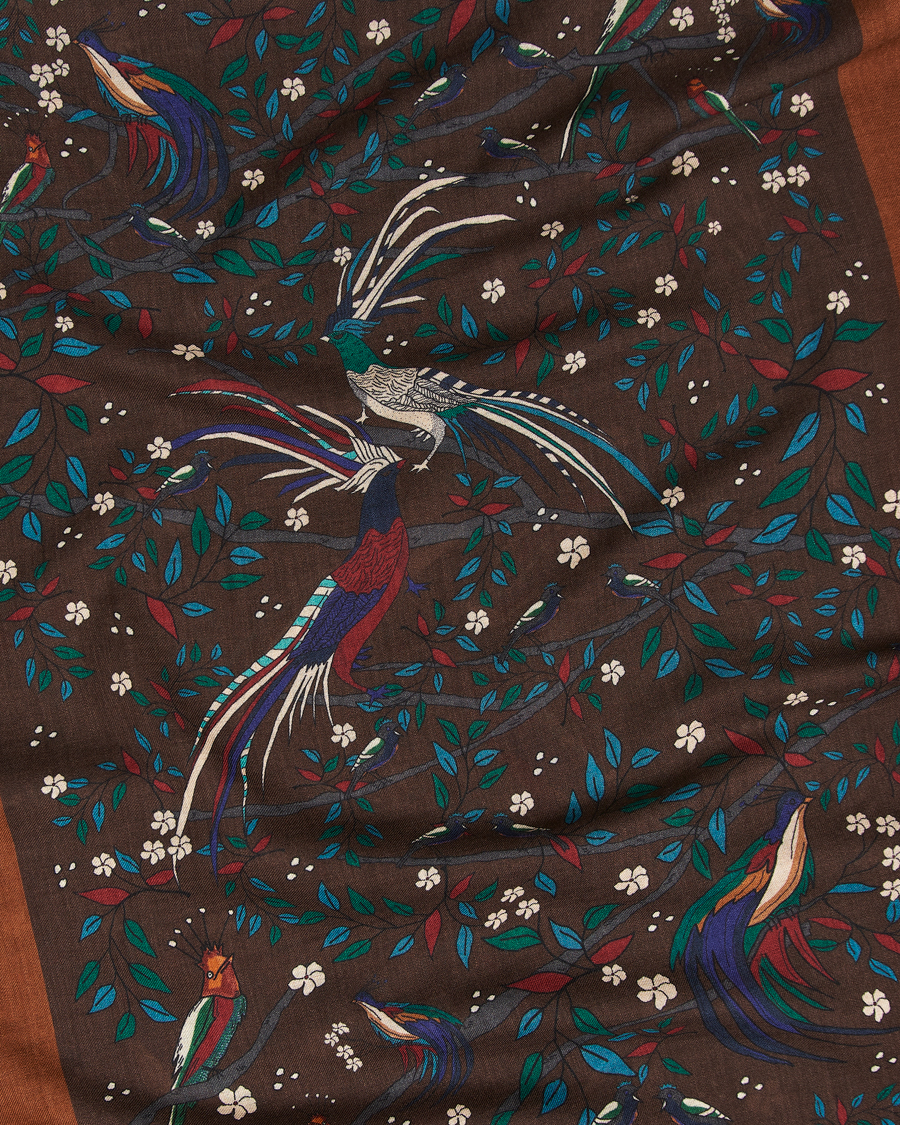 Herre | Drake's Birds Of Paradise Print Scarf Brown | Drake's | Birds Of Paradise Print Scarf Brown