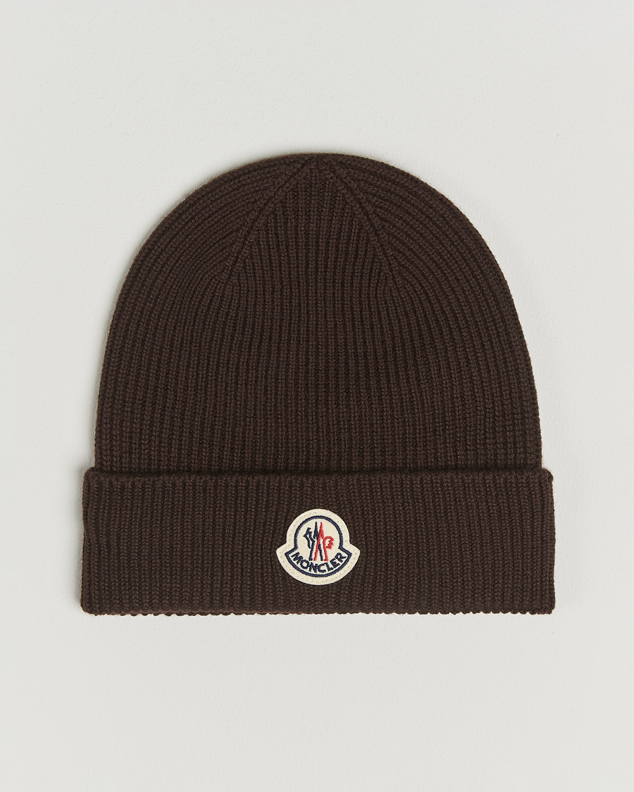 Herre | Moncler Rib Wool Beanie Brown | Moncler | Rib Wool Beanie Brown