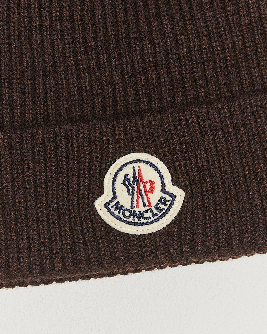 Herre | Moncler Rib Wool Beanie Brown | Moncler | Rib Wool Beanie Brown