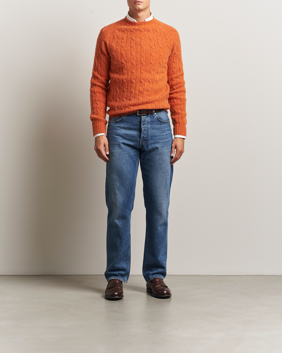 Herre | Trøjer | Morris | Brushed Cable Sweater Orange