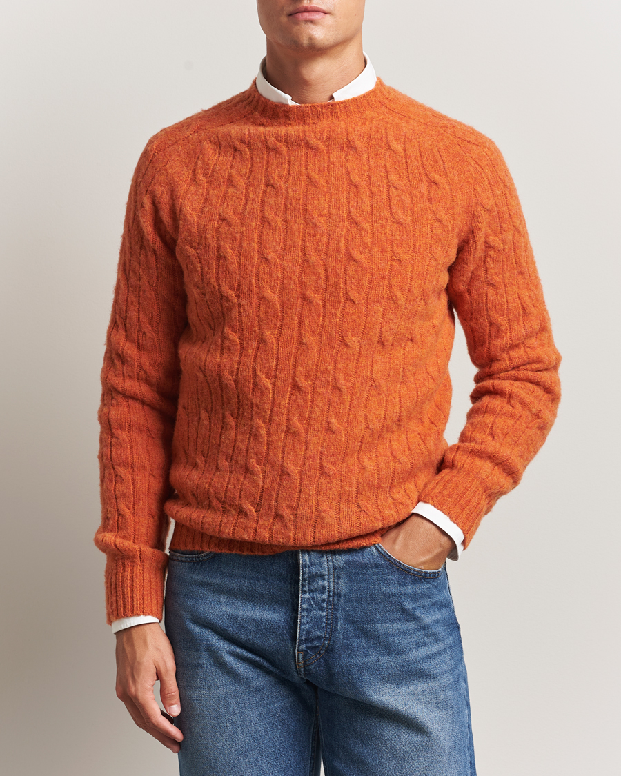 Herre | Trøjer | Morris | Brushed Cable Sweater Orange