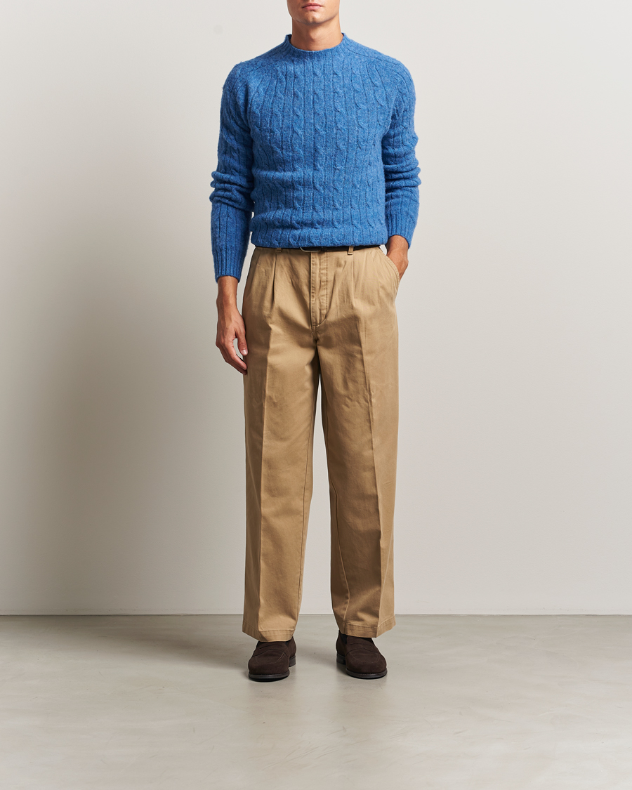 Herre | Trøjer | Morris | Brushed Cable Sweater Blue