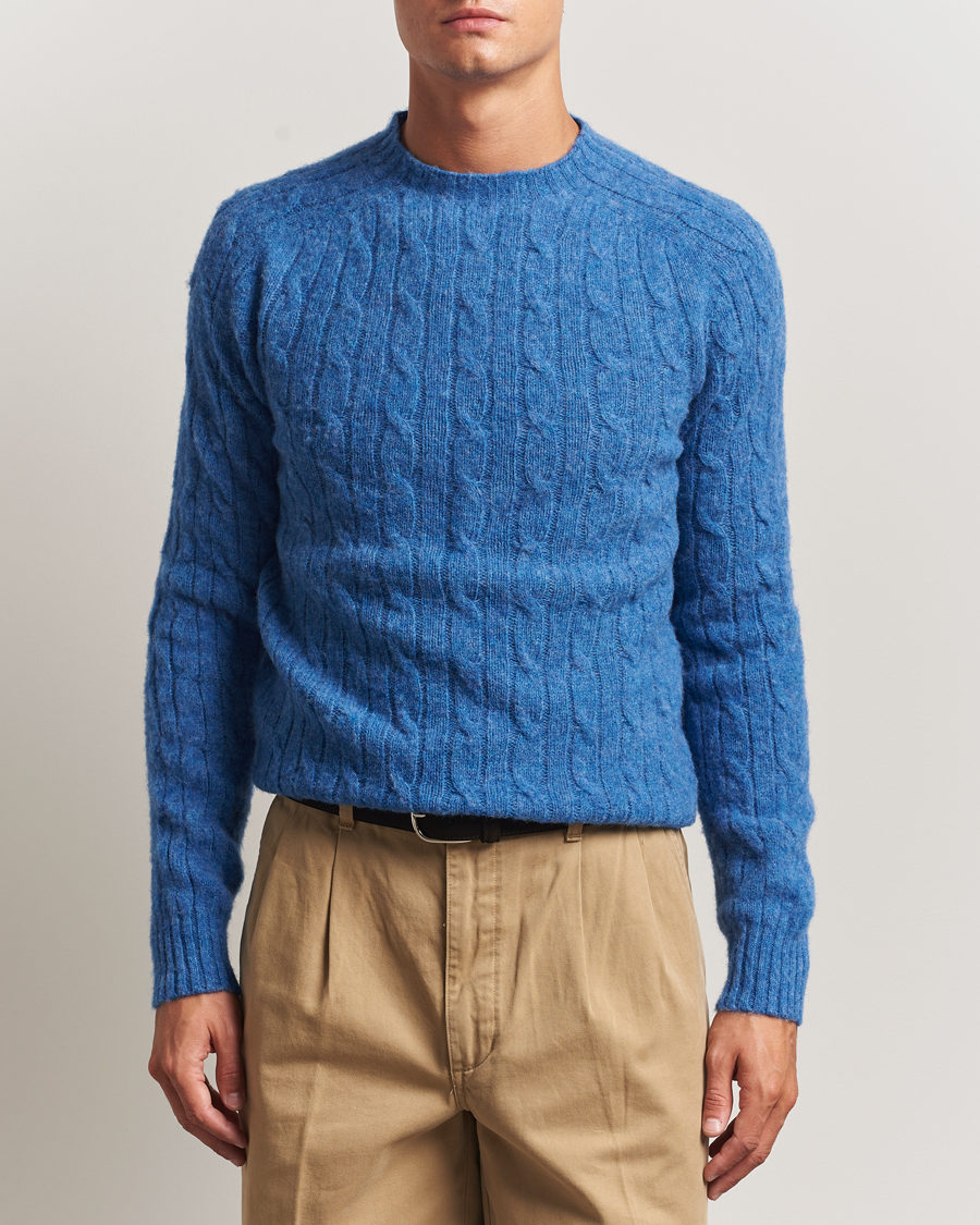 Herre | Trøjer | Morris | Brushed Cable Sweater Blue