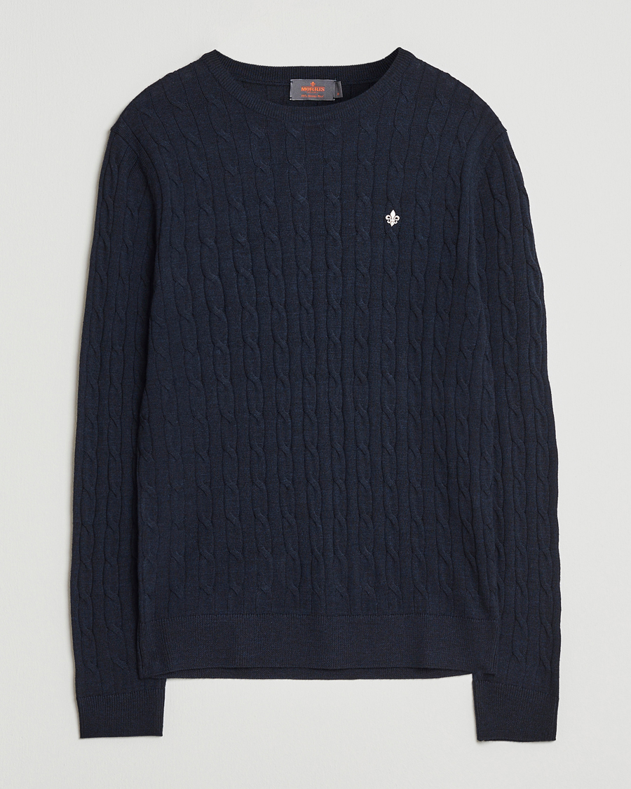 Herre | Trøjer | Morris | Merino Cable O-Neck Navy