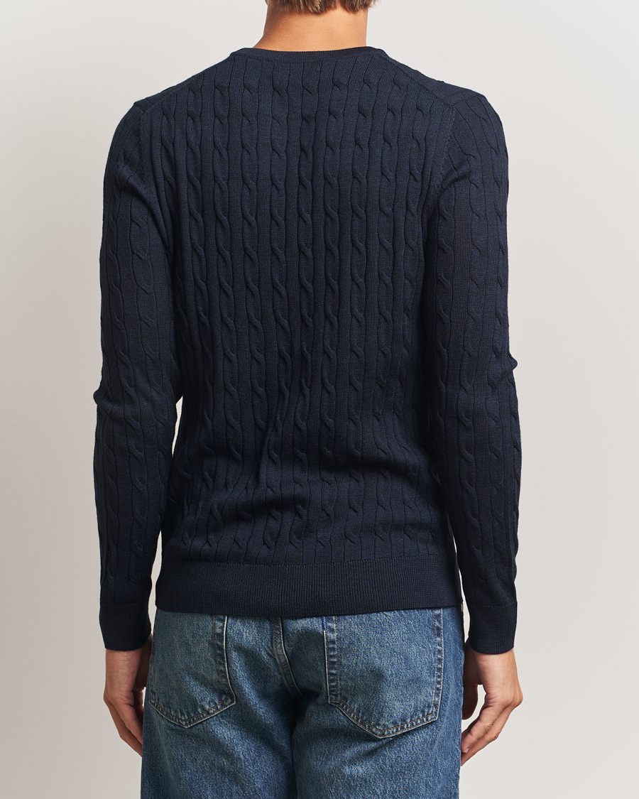 Herre | Trøjer | Morris | Merino Cable O-Neck Navy