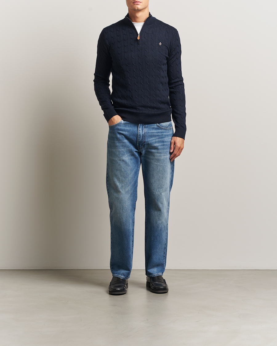 Herre | Trøjer | Morris | Merino Cable Half Zip Navy