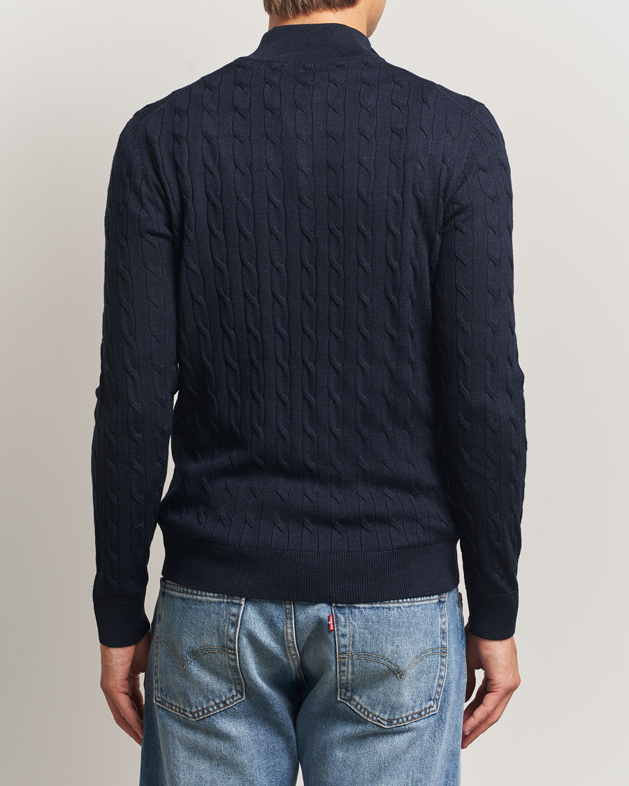 Herre | Trøjer | Morris | Merino Cable Half Zip Navy