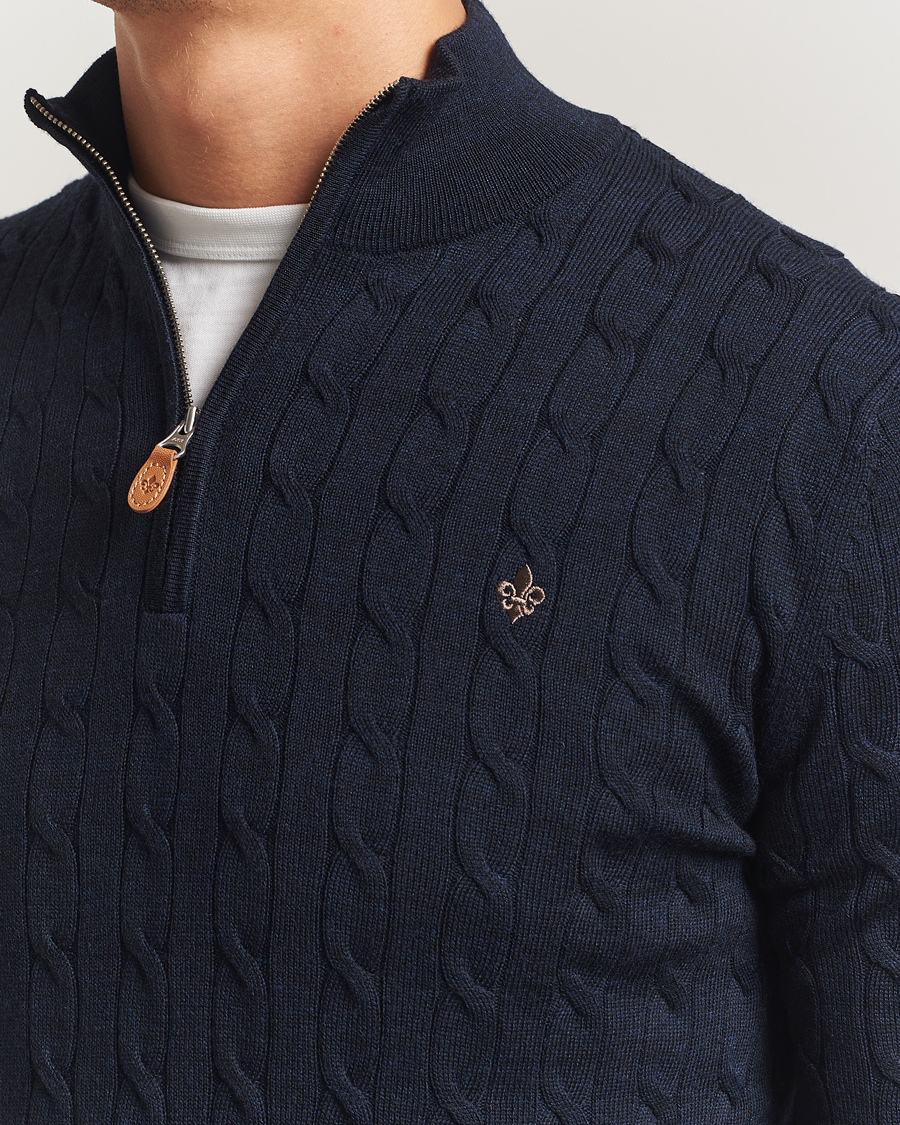 Herre | Trøjer | Morris | Merino Cable Half Zip Navy